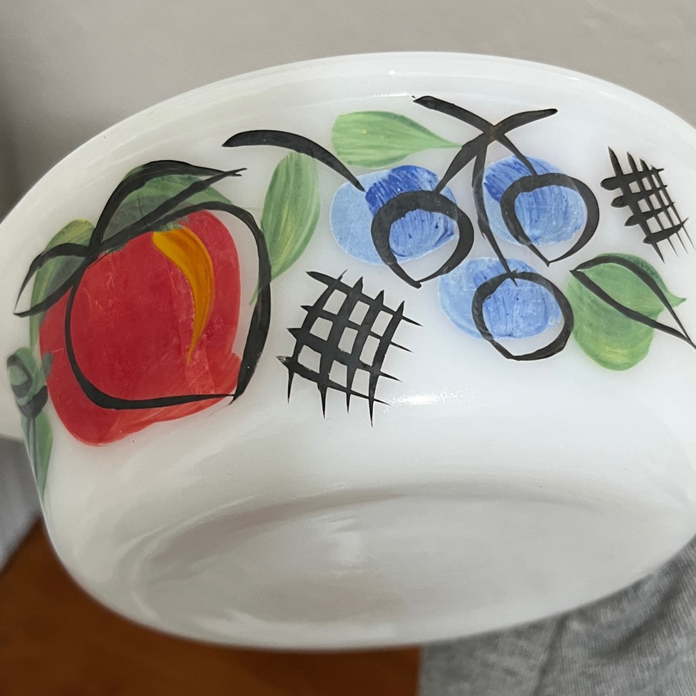 Fire King White Milk Glass Dish Hand painted by Gay Fad Fruit - Picture 3 of 9